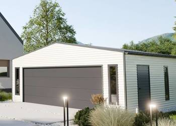 Blaszany montowany garaż 7x6m – biały/ciemny grafit matowy