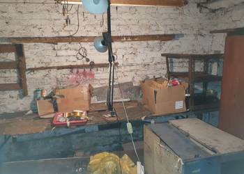 Stoły szafki wieszaki warsztatowe drewniane vintage, wyposażenie