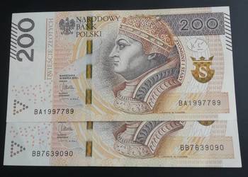 Banknot 200zl z 2015r seria A i B  /UNC /CIEKAWE NUMERY