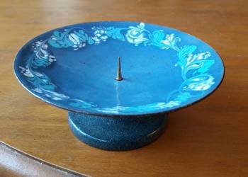 Stary świecznik pojedynczy emaliowany emalia PRL