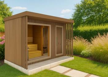 Sauna ogrodowa z przedsionkiem - na wymiar - projekt 3D - Tychy