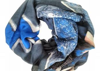 Chusta Szalik kolorowy wzór dwustronny apaszka - odcienie niebieskiego