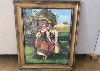 Piękny obraz olejny, sygnowany, scena rodzajowa