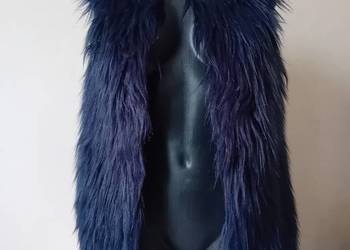 Granatowa kamizelka futrzana damska ciepła zapinana na zatrzaski