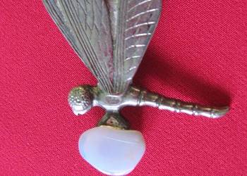 Broszka - Ważka - metal i kamień 4 x 4,5 cm