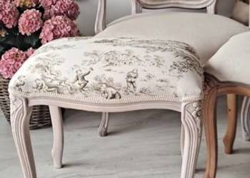 Stylowa pufa taboret fotel len Shabby Chic Ludwik,Prowansja