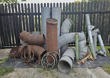 Rury metalowe 400mm, kolana  stalowe i ocynkowane., obejmy