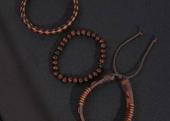 3 bransoletki skóra i drewno