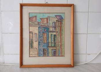 Stary obraz pejzaż polski Müldner-Wygrzywalska dom ZPAP lata 50 PRL