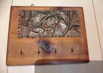 Wieszak Drewniany na Klucze, Drewno, Miedź, STARY