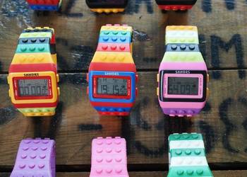 Zegarek klocki LEGO elektroniczny cyfrowy dzieci fioletowy