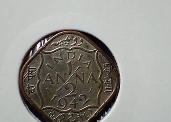 Stare monety 1/2 anny 1942 Indie Brytyjskie piękna
