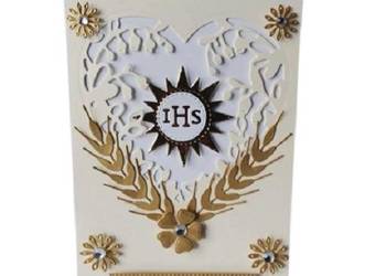 Zawiadomienia Komunia Uniwersalne IHS W Słoneczku – Serce Koronkowa C6 Złot