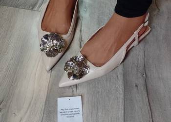 (42) ASOS Design/ Beżowe bogato zdobione baleriny z odkrytą piętą, NOWE