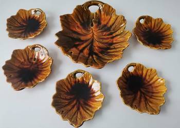 Stara patera  talerze Liść ceramika design PRL