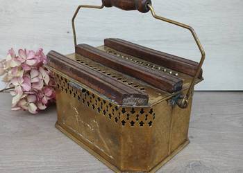 Zabytkowy francuski mosiężny podgrzewacz do nóg vintage wystrój rustykalny