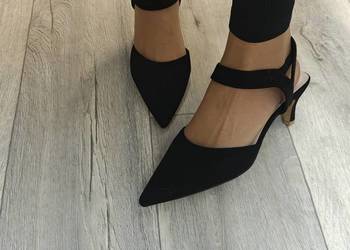 (42) Czarne niskie czółenka wieczorowe z odkrytą piętą, NOWE