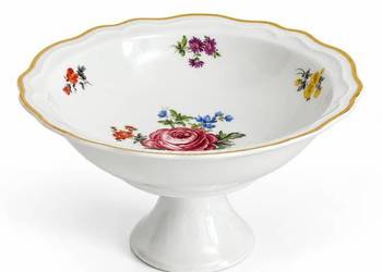 Elegancka patera na nodze retro Porcelana w kwiaty Owocarka vintage