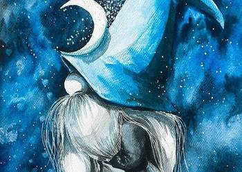"Skrzat Księżycowy" akwarela - postać fantasy, krasnoludek