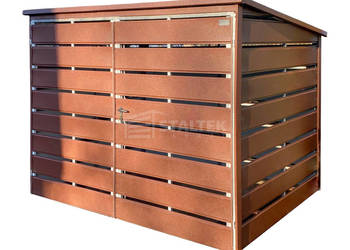 Wiata śmietnikowa 2x1,5m - brama dwuskrzydłowa - ciemny brąz dach ST254