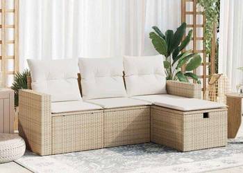 vidaXL 4-cz. zestaw mebli ogrodowych z poduszkami, beżowy(SKU:3325354）