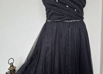 Czarna sukienka księżniczka tiulowa bez ramiączek 38 z cyrkoniami