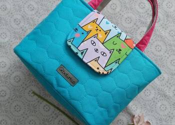 Niebieska Torebka Koszyk w KOTKI handmade