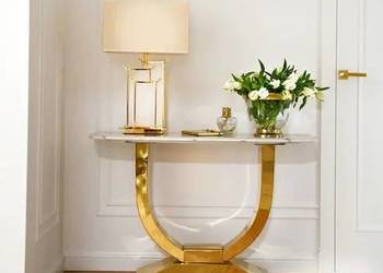 Konsola ART DECO Złota Blat Biały Marmur Glamour Ekskluzywna Nowoczesna