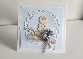 Kartka ręcznie robiona Komunia Święta niebieska Kartka ręcznie robiona Komunia Święta niebieska