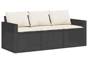 Sofa ogrodowa z poduszkami 3-osobowa czarna polirattan WM-366340