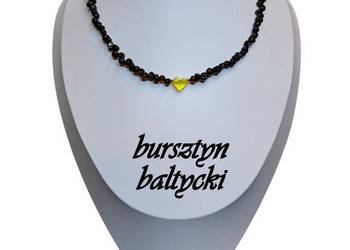 Korale choker z bursztynu, BURSZTYN bałtycki wiśniowy cytrynowy, serce #418