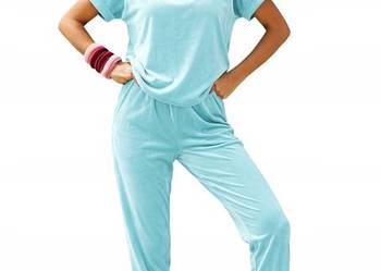 Dres damski welurowy komplet sportowy bluza spodnie kieszenie naszywka