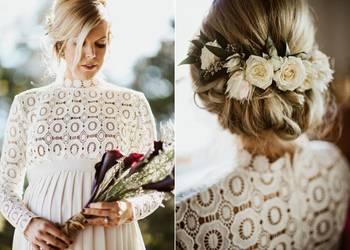 Suknia ślubna ciążowa boho ivory rękaw S, M, L, XL
