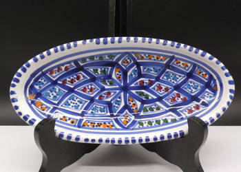RĘCZNIE MALOWANY CERAMICZNY PÓŁMISEK OWALNY – STYL ORIENTALNY / TUNEZYJSKI