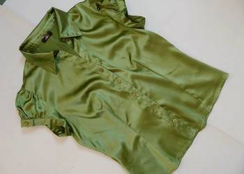 Top Trendy Zielona Koszula Satynowa Bufki 38 40