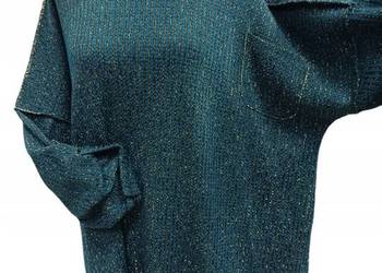 Stylowy sweter Oversize -turkusowy ze złotą nitką -biust 150cm