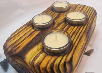 Świecznik świerkowy opalany Shou Sugi Ban, słoneczny, Inga No. 5