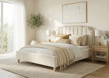 Łóżko tapicerowane z pojemnikiem LIVIO 180x200 BEŻOWE