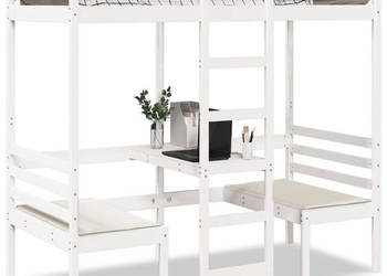 Łóżko na antresoli z biurkiem i krzesłami białe 90x200 cm WM-3308554