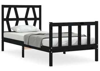 Rama łóżka z wezgłowiem czarna lite drewno WM-3192455