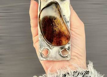 WYPRZEDAŻ Wisior srebro 925 bursztyn bałtycki unikat rękodzieło