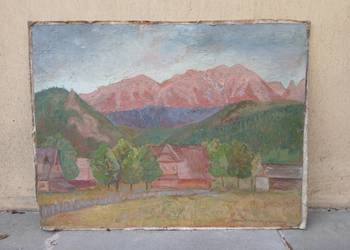 Stary obraz pejzaż polski górski Wygrzywalska ZPAP Giewont PRL