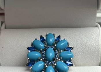 Srebrny pierścionek turkusy szafiry 925