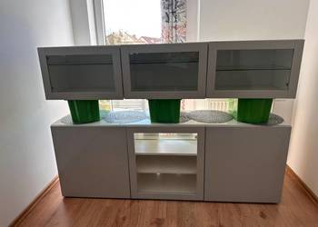 Meblościanka zestaw IKEA BESTA szafka RTV wisząca szary połysk.
