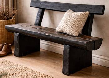 Antyczna ławka rustykalna z litego drewna XIX w. loft / przedpokój / unikat