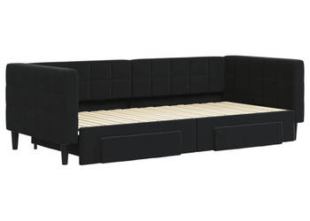 Sofa rozsuwana z szufladami czarna aksamit 90x200 cm WM-3196743