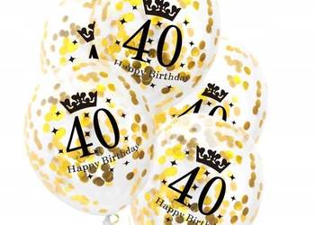 ZESTAW BALONÓW NA 40 URODZINY ZŁOTE KONFETTI 5szt 30cm BUKIET XXL KORONA