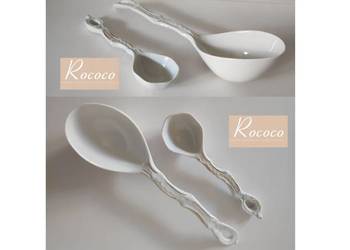 Rococo 2 sztuki łyżka Ćmielów wazowa 31  do sosu 20 porcelanowa złota linia