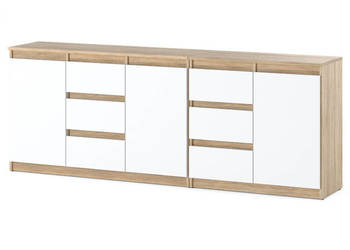 Komoda Biała Drewniana Do Sypialni 6 Szuflad 200cm Pojemna Szafka Sonoma