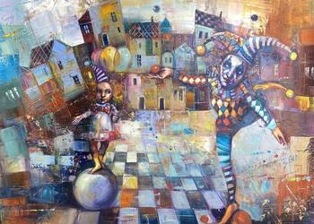 Pitsko Giennadij Cyrk  przyjechał 80x70 obraz olejny 2025 rok